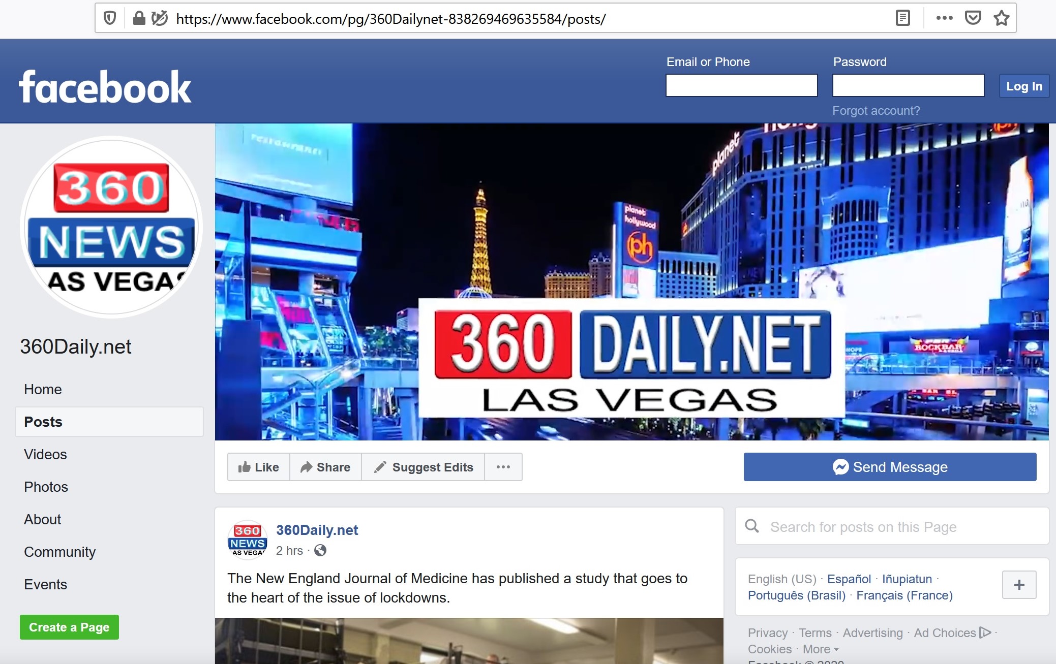 Linked Facebook page and header video